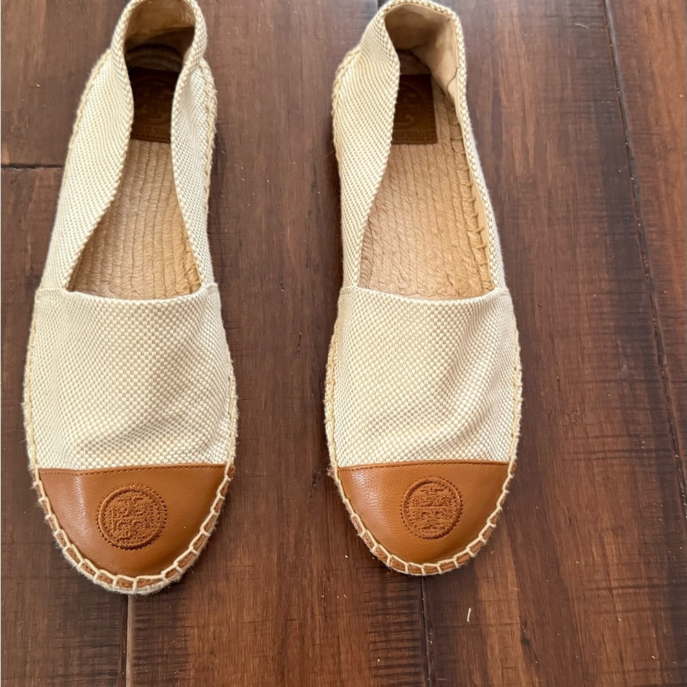Tory Burch Tan and Cream Espadrilles